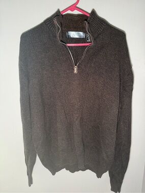 Oscar de la Renta Brown 1/4 Zip Knit Sweater cotton xxl